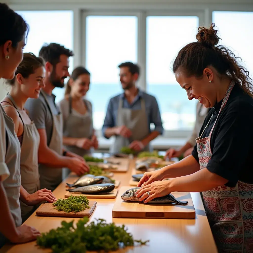 Vista panorâmica do oceano com barcos de pesca