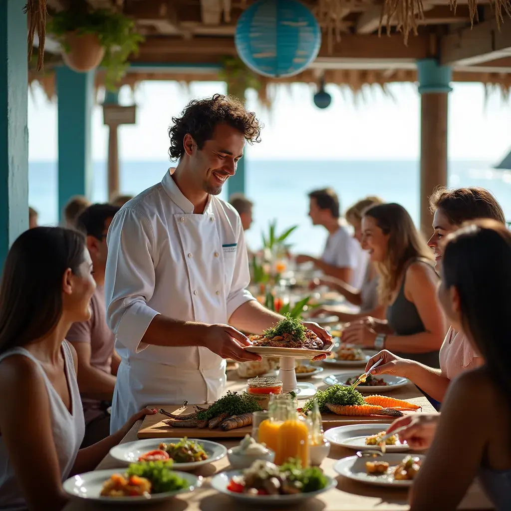 Peixe sendo marinados em uma tigela de cerâmica